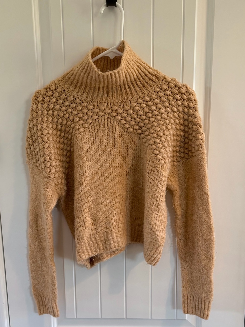 Free People Bradley Popcorn Bobble Knit Cropped Turtleneck Sweater S